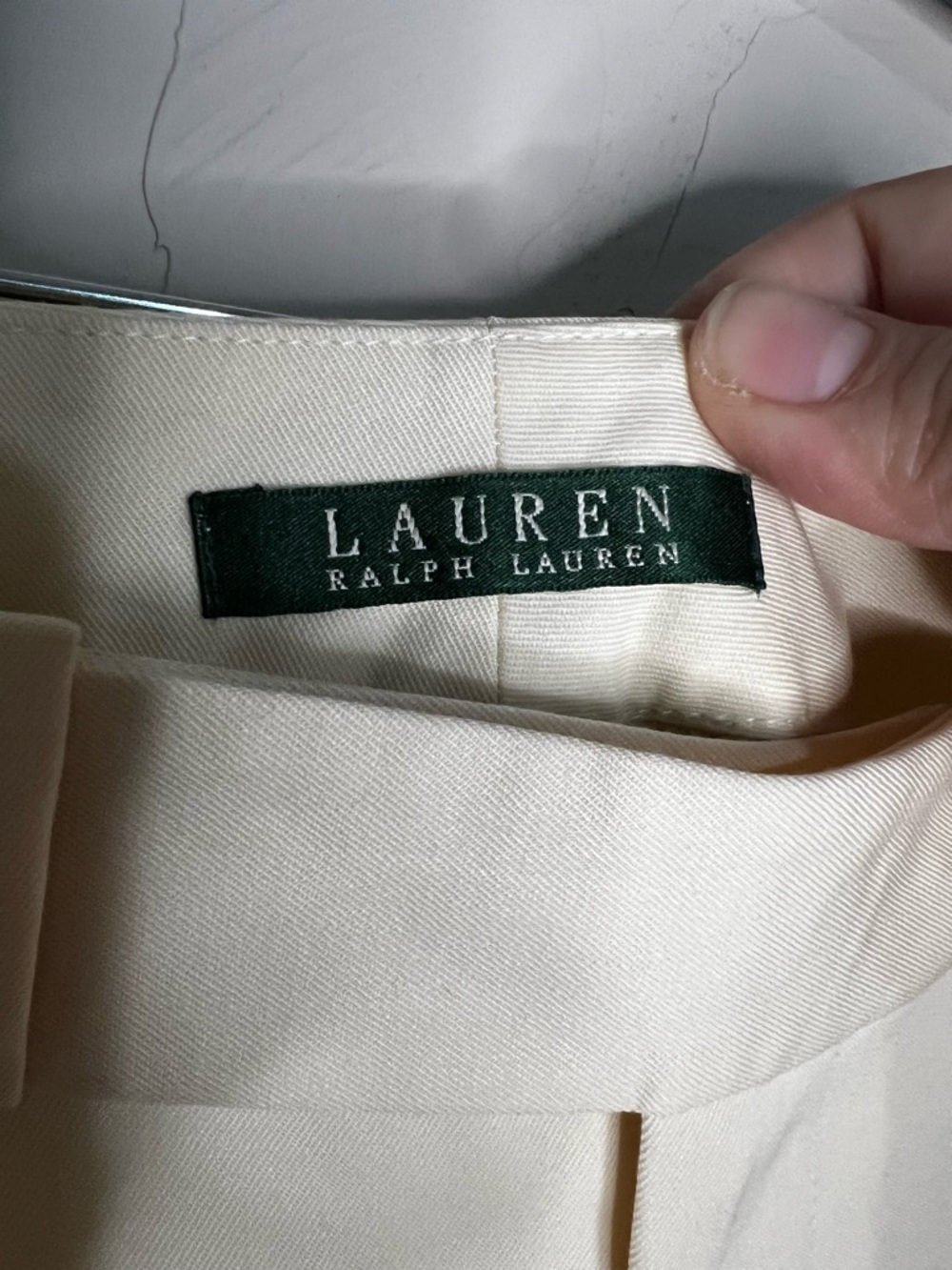 Lauren Ralph Lauren Cream Wide Leg High Rise Cuffed Wool Trouser Pants - Picture 6 of 10